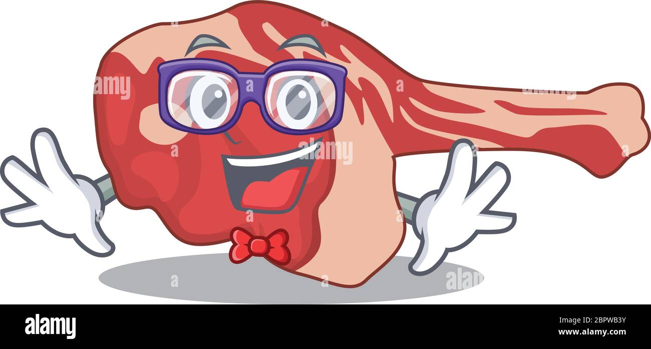 A cartoon drawing of geek leg of lamb wearing weird glasses Stock Vector