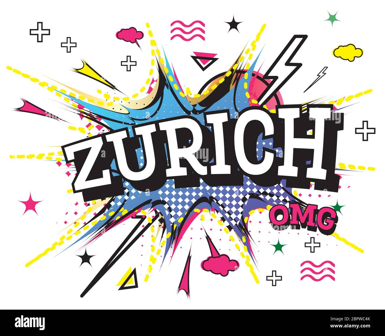 Zurich Comic Text in Pop Art Style Isolated on White Background. Vector Illustration. Stock Vector