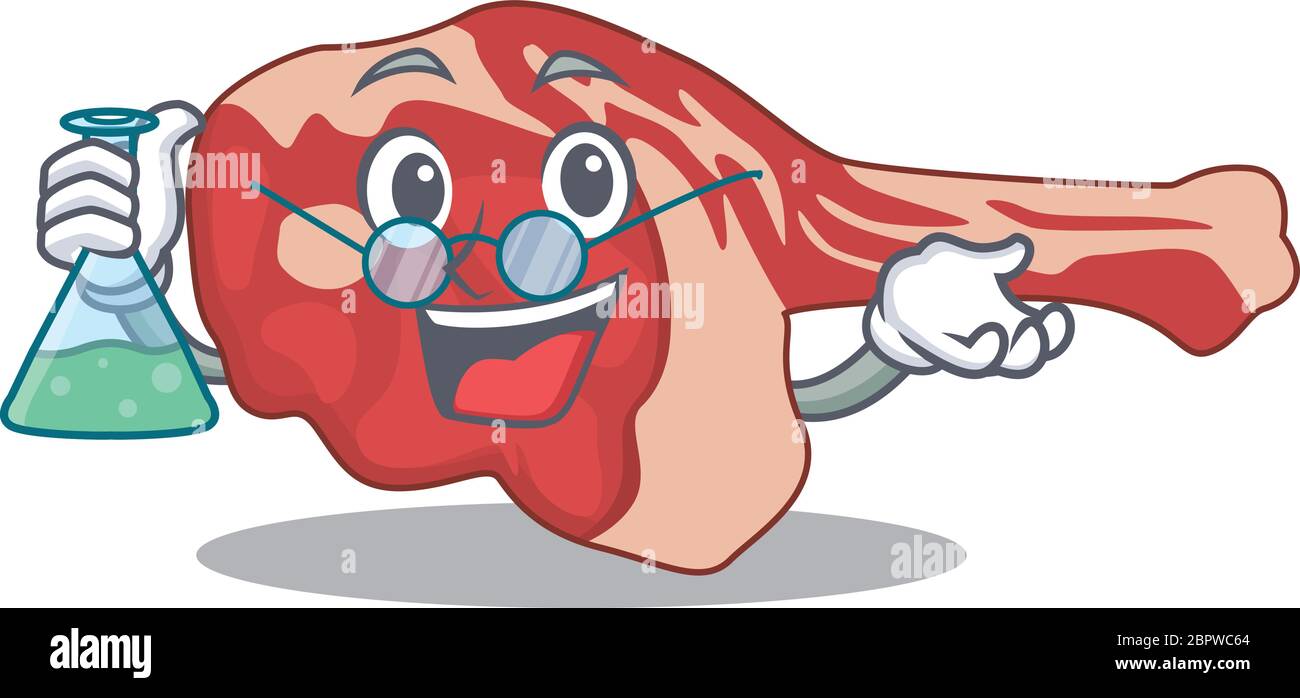 caricature character of leg of lamb smart Professor working on a lab Stock Vector