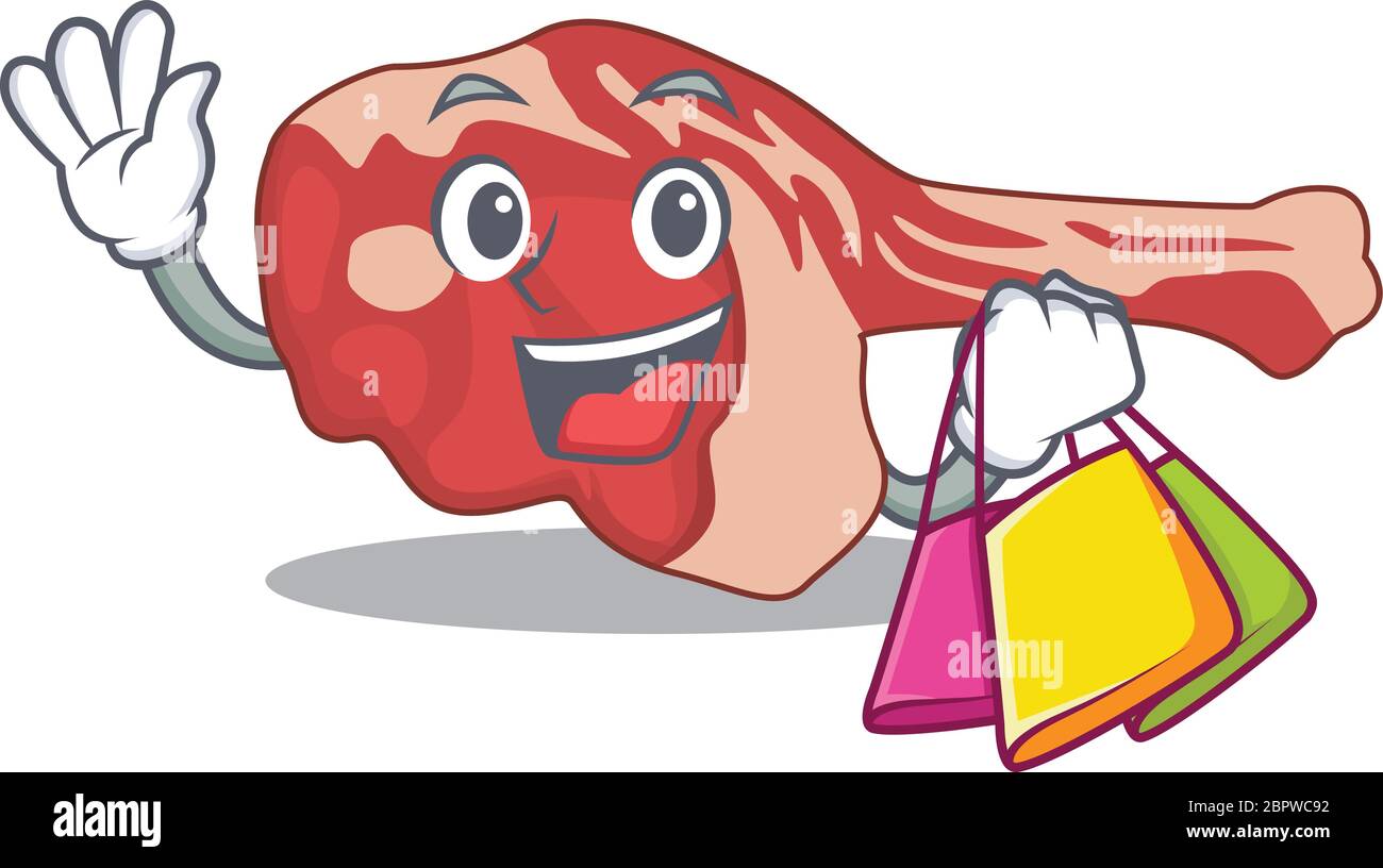 wealthy leg of lamb cartoon character with shopping bags Stock Vector