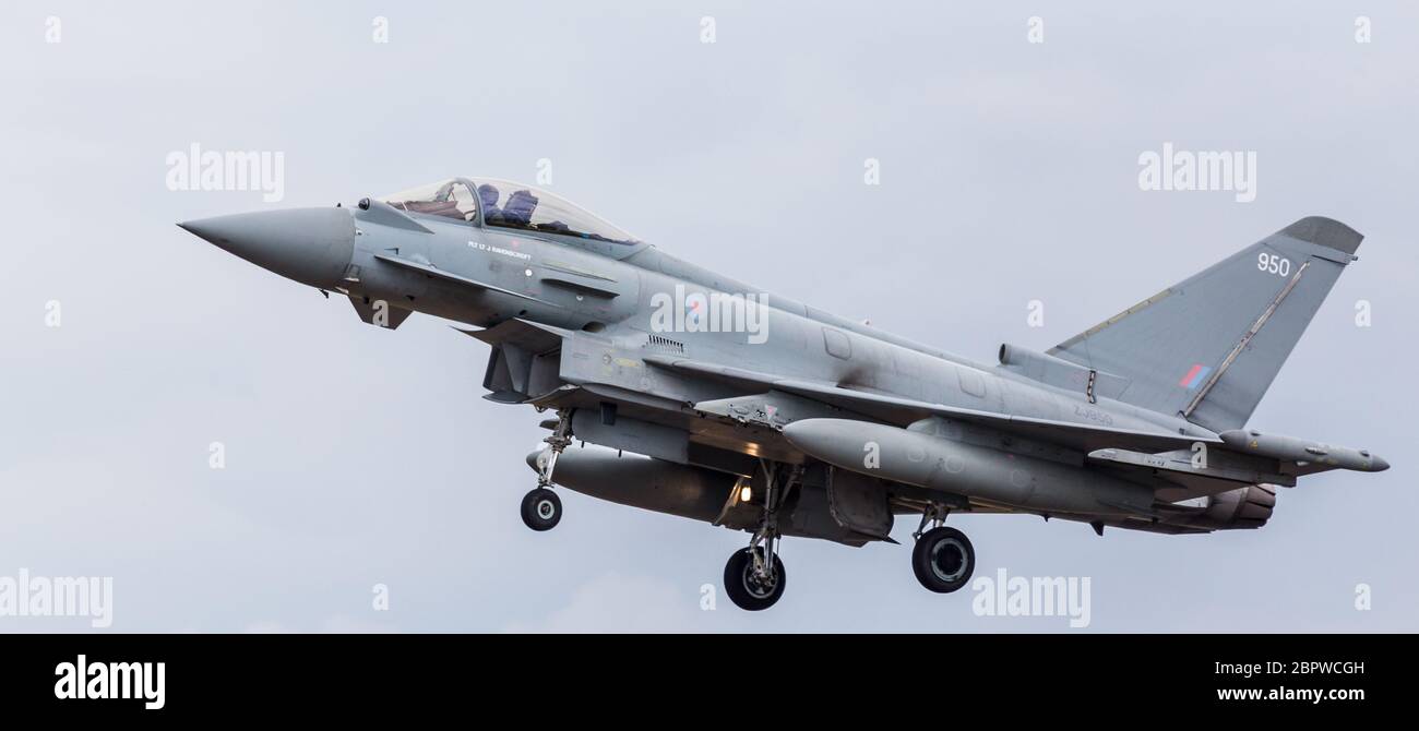 RAF Typhoon FGR.4 descends into RAF Fairford in July 2017. Stock Photo