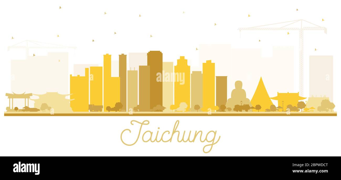 Taichung Taiwan City Skyline Silhouette with Golden Buildings Isolated on White. Vector Illustration. Stock Vector