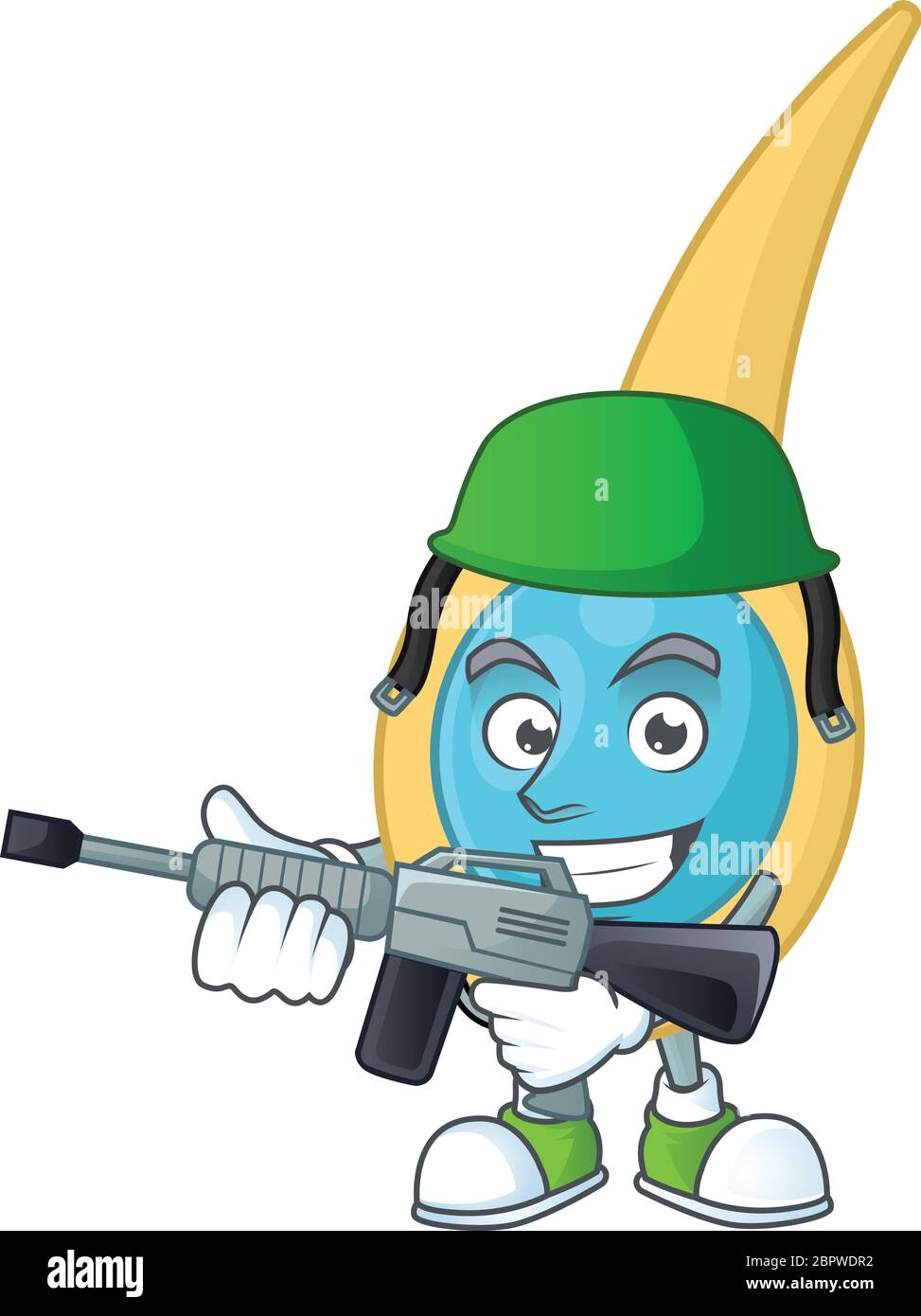 A mascot design picture of clostridium tetani as a dedicated Army using automatic gun Stock Vector