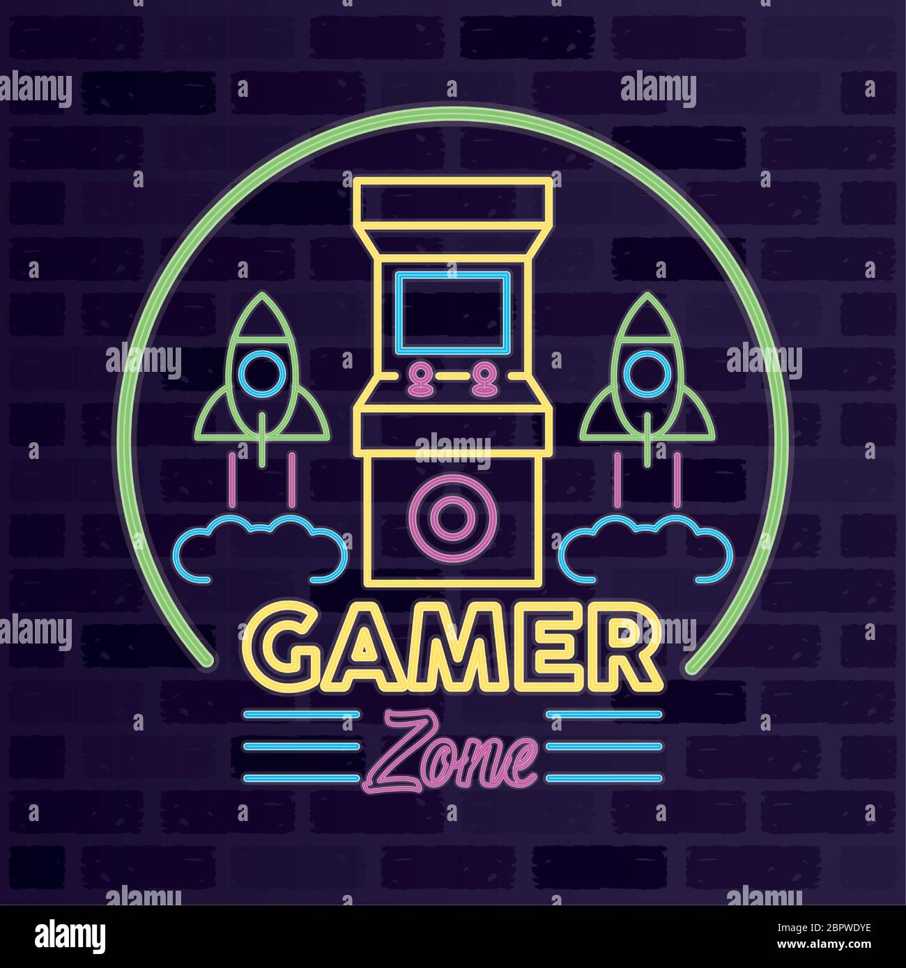 retro video game neon with machine and rockets Stock Vector Image & Art ...