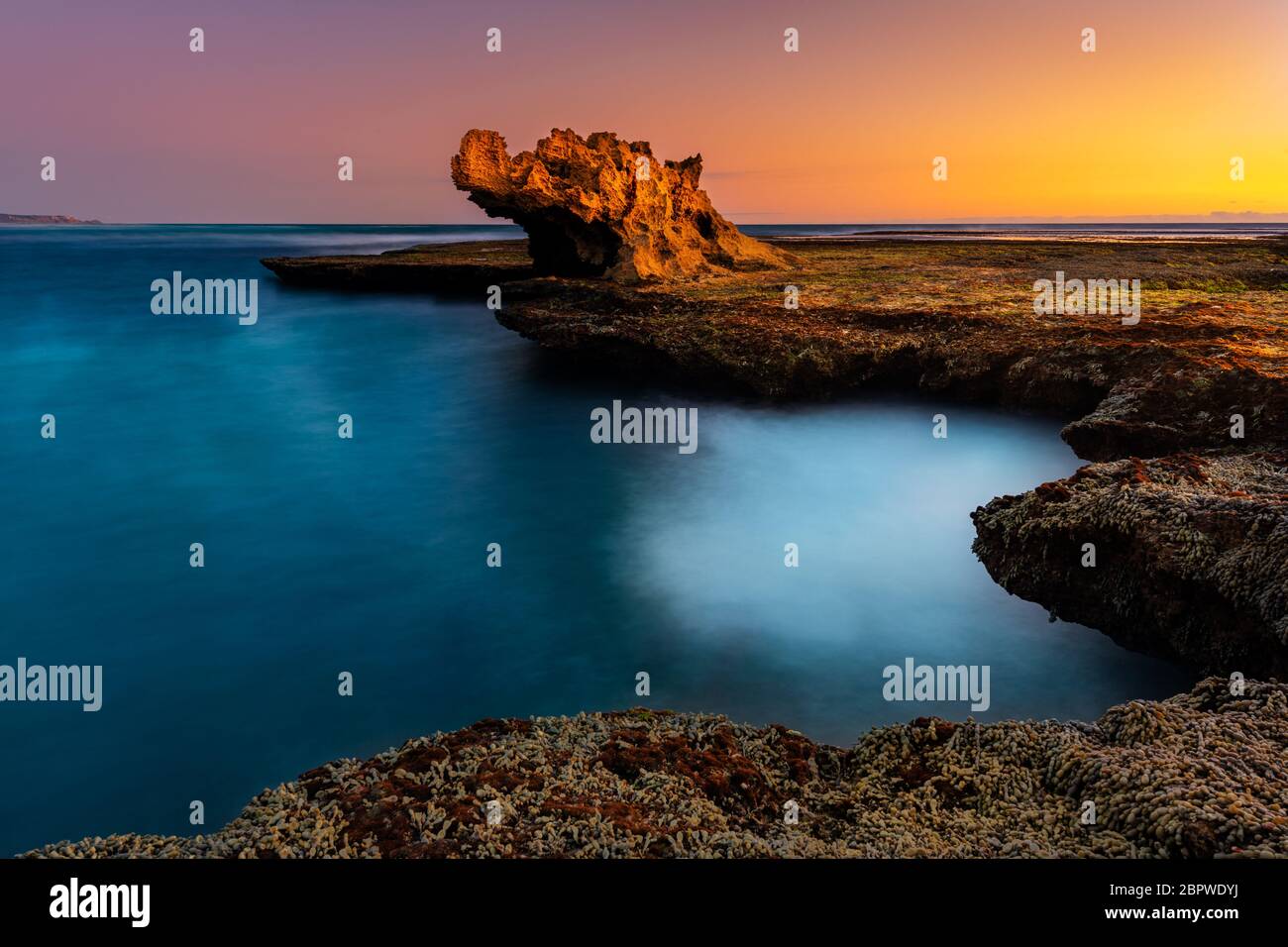 Dragonhead Rock in the last light of the day. Stock Photo