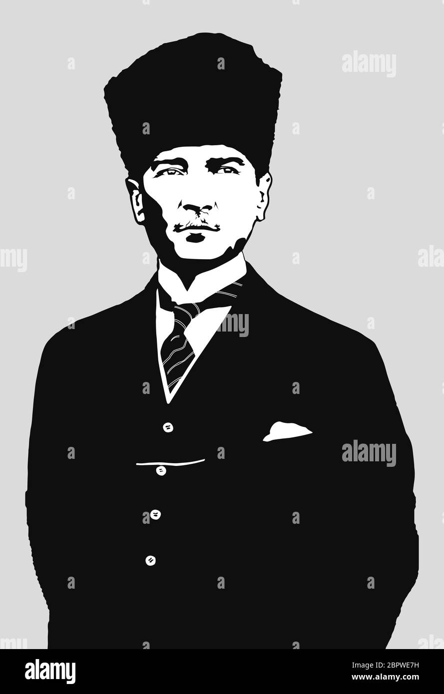 Portrait of Mustafa Kemal Ataturk the founder of Republic of Turkey, Black and white vector illustration Stock Vector