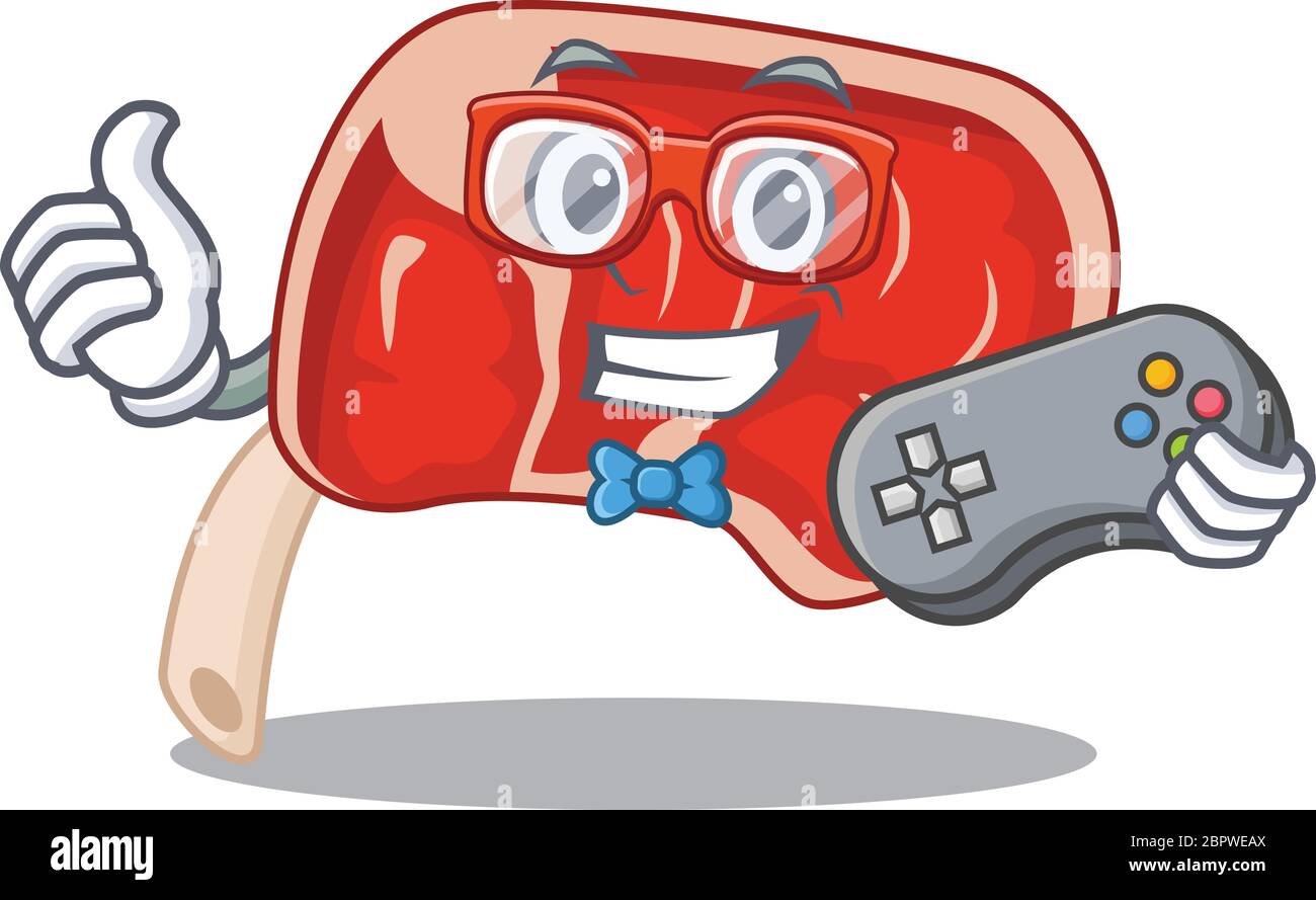 Video Game Ribs Mascot design style of prime rib gamer playing with controller Stock ...