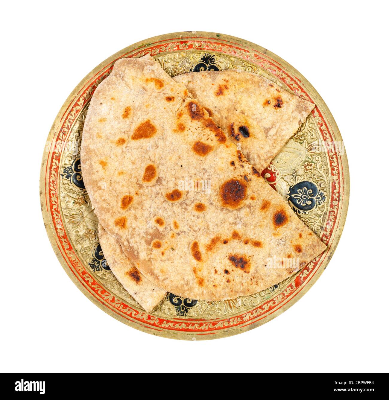 Indian cuisine top view of tandoori roti (naan flatbread baked in