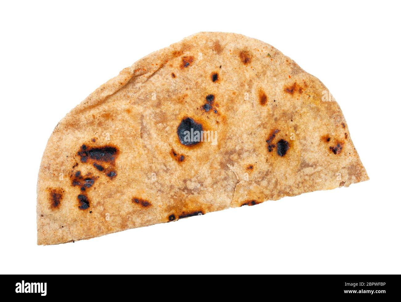 Indian cuisine tandoori roti (naan flatbread baked in tandoor ) isolated on white background