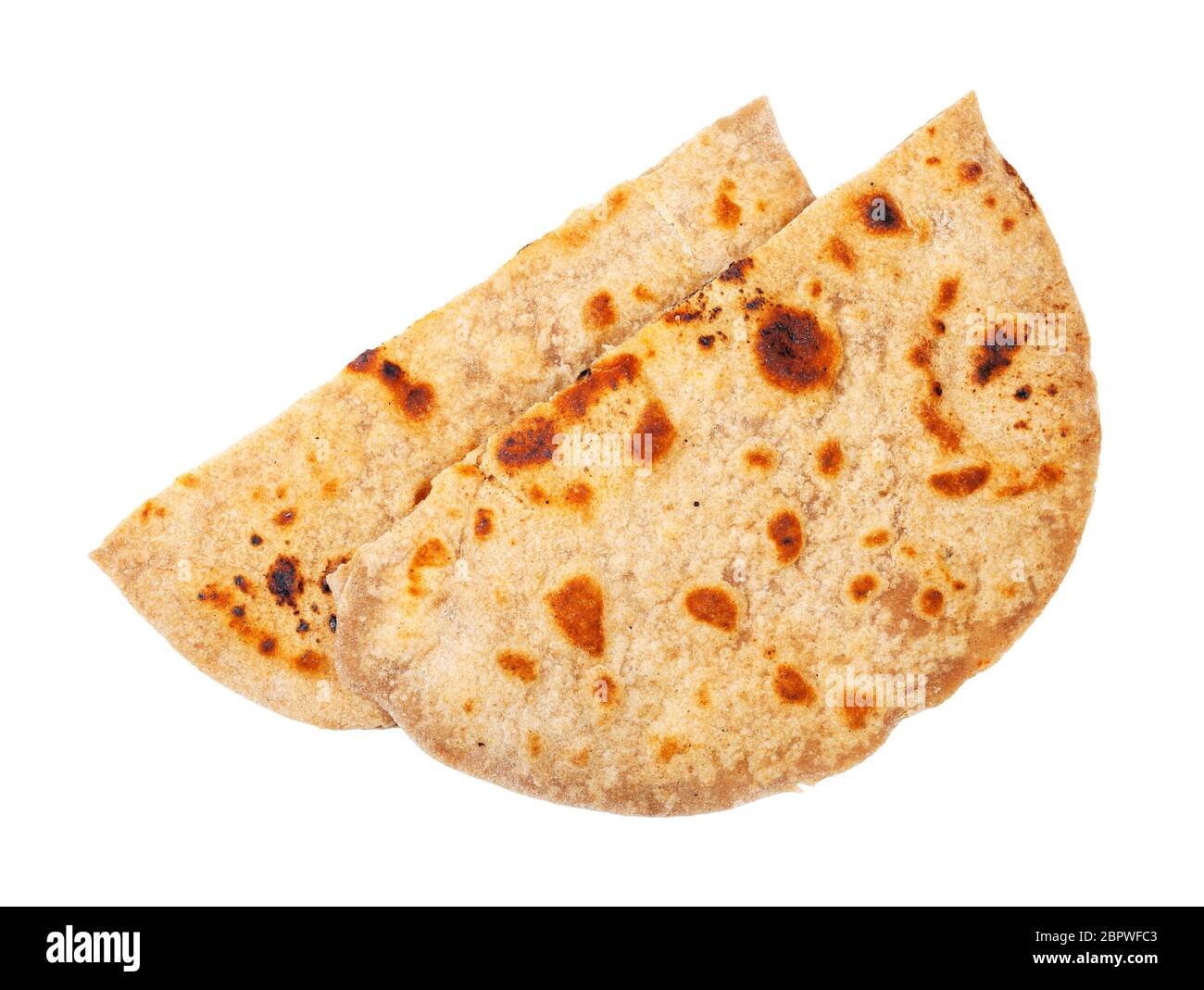 Indian cuisine - pair of tandoori roti (naan flatbread baked in tandoor ) isolated on white background Stock Photo