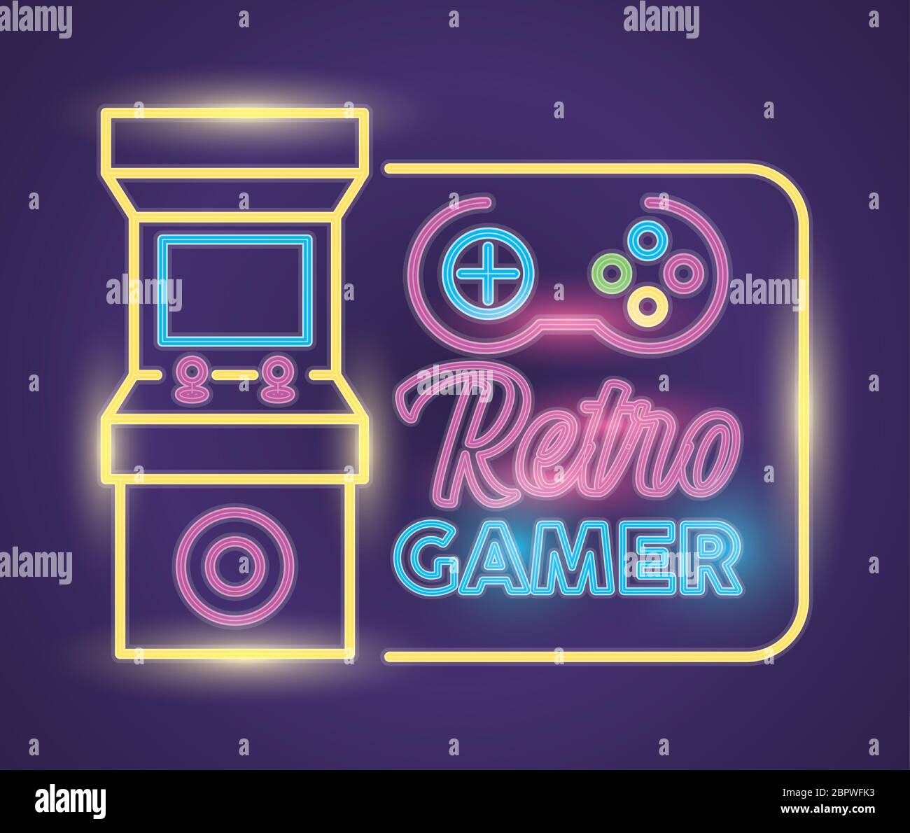 retro video game neon with machine and control Stock Vector Image & Art ...