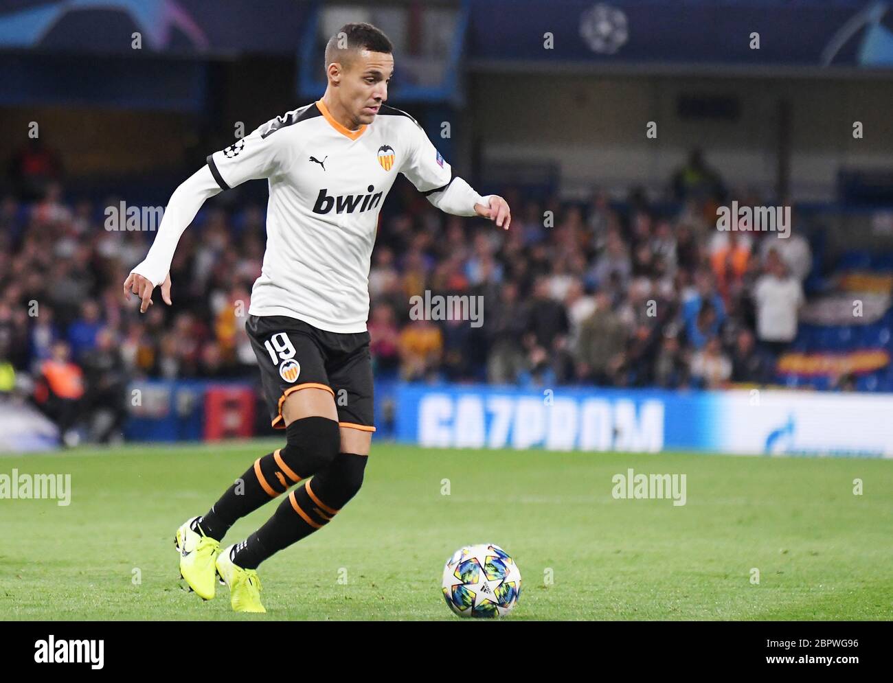 LONDON, ENGLAND - SEPTEMBER 17, 2019: Rodrigo Moreno Machado of Valencia pictured during the 2019/20 UEFA Champions League Group H game between Chelsea FC (England) and Valencia CF (Spain) at Stamford Bridge. Stock Photo