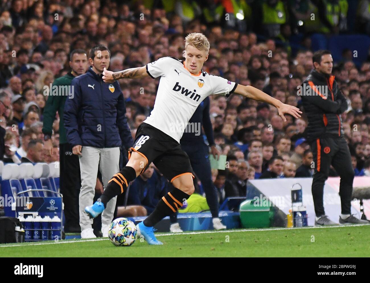 LONDON, ENGLAND - SEPTEMBER 17, 2019: Daniel Wass of Valencia pictured during the 2019/20 UEFA Champions League Group H game between Chelsea FC (England) and Valencia CF (Spain) at Stamford Bridge. Stock Photo