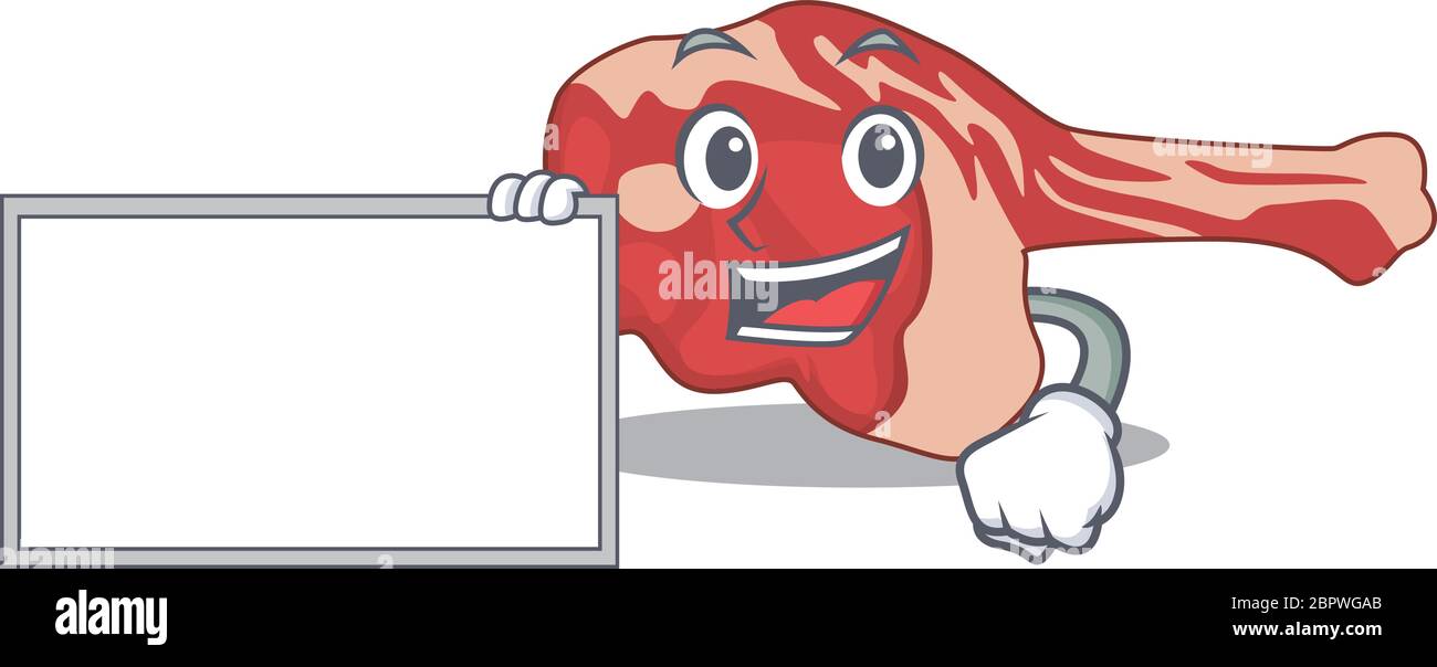 Cartoon character design of leg of lamb holding a board Stock Vector