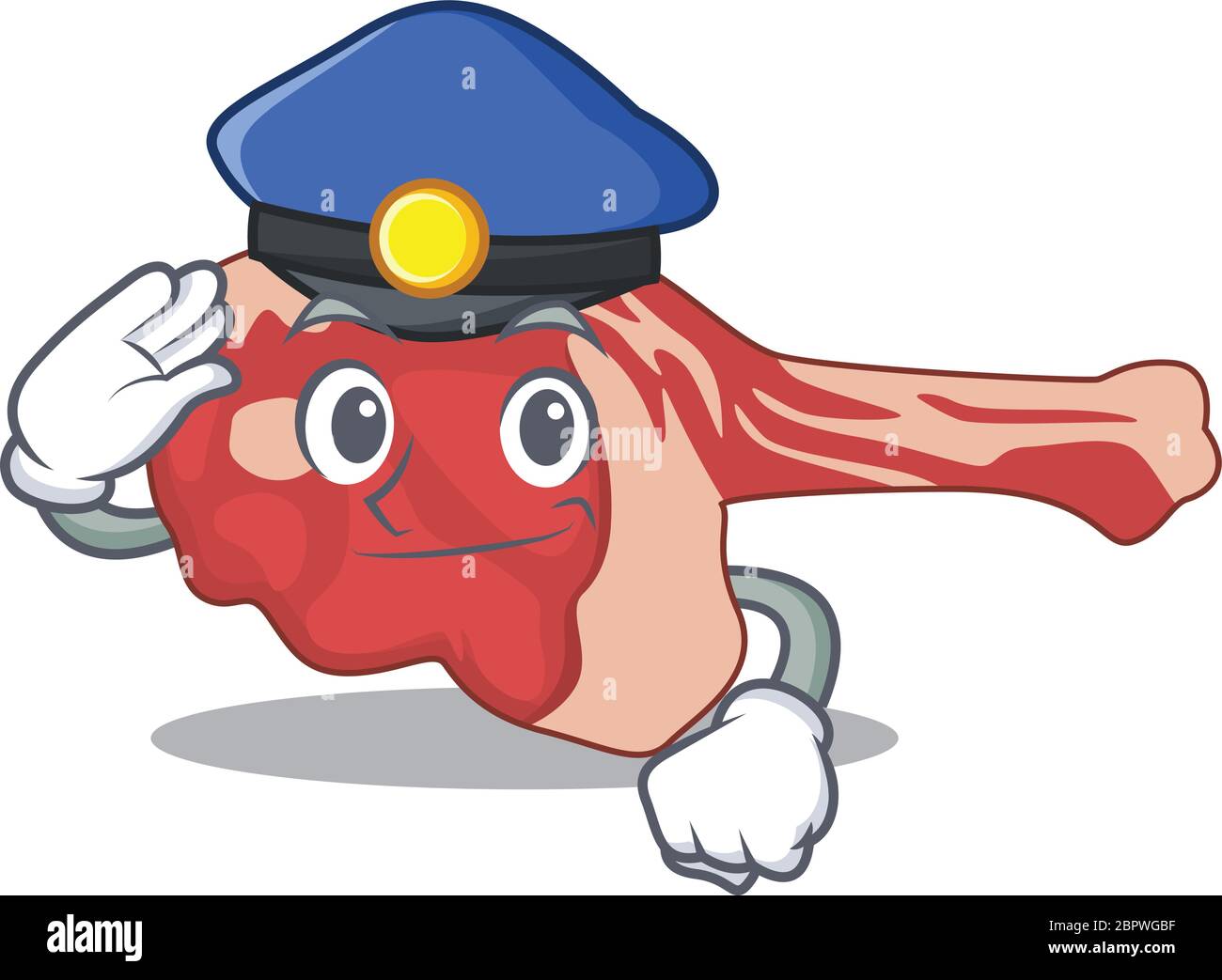 Police officer cartoon drawing of leg of lamb wearing a blue hat Stock Vector