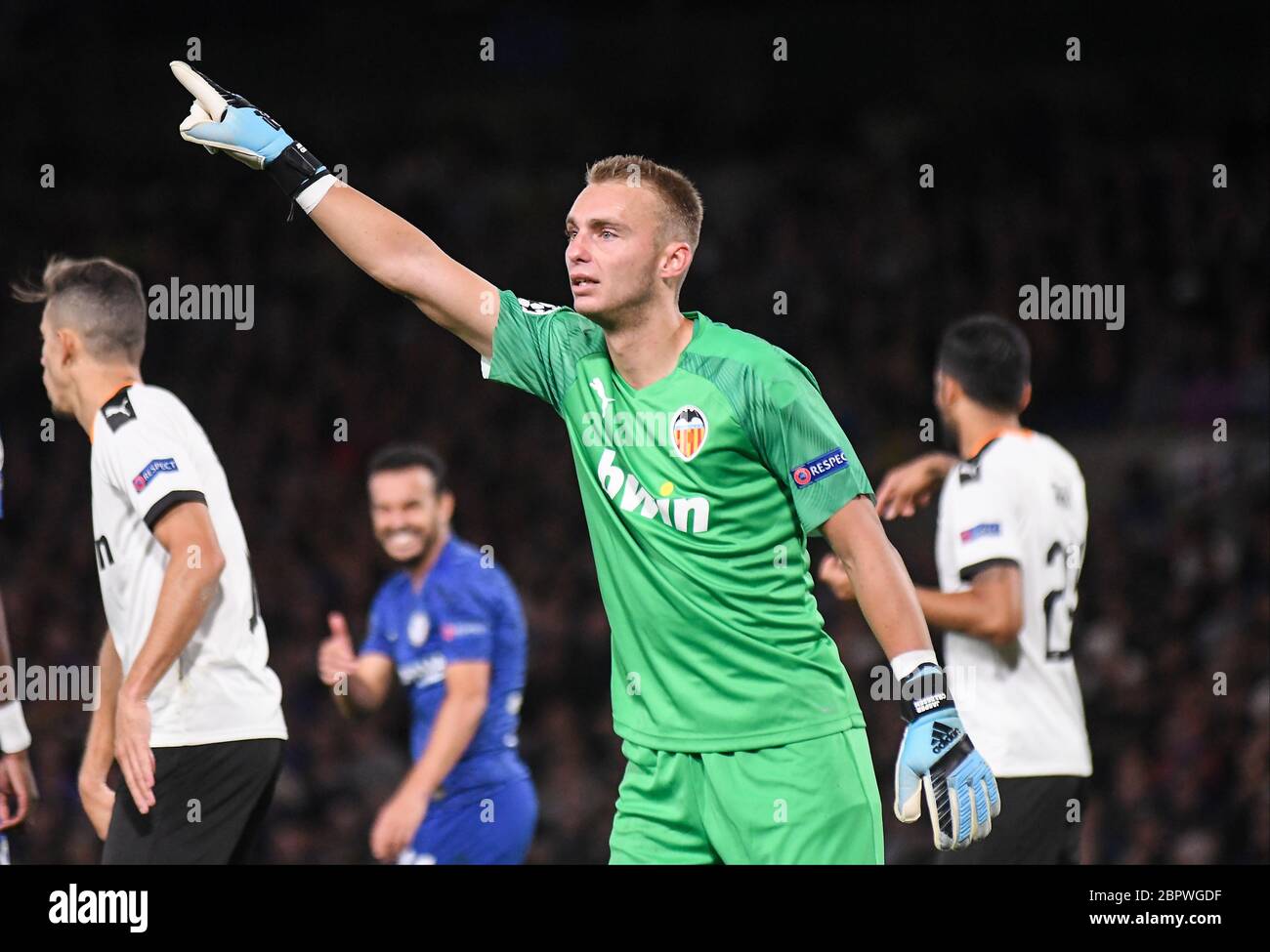 LONDON, ENGLAND - SEPTEMBER 17, 2019: Jasper Cillessen of Valencia pictured during the 2019/20 UEFA Champions League Group H game between Chelsea FC (England) and Valencia CF (Spain) at Stamford Bridge. Stock Photo