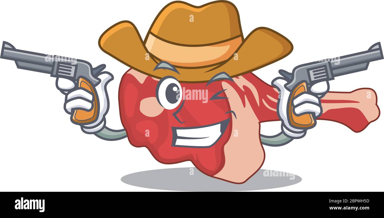 Cartoon character cowboy of leg of lamb with guns Stock Vector