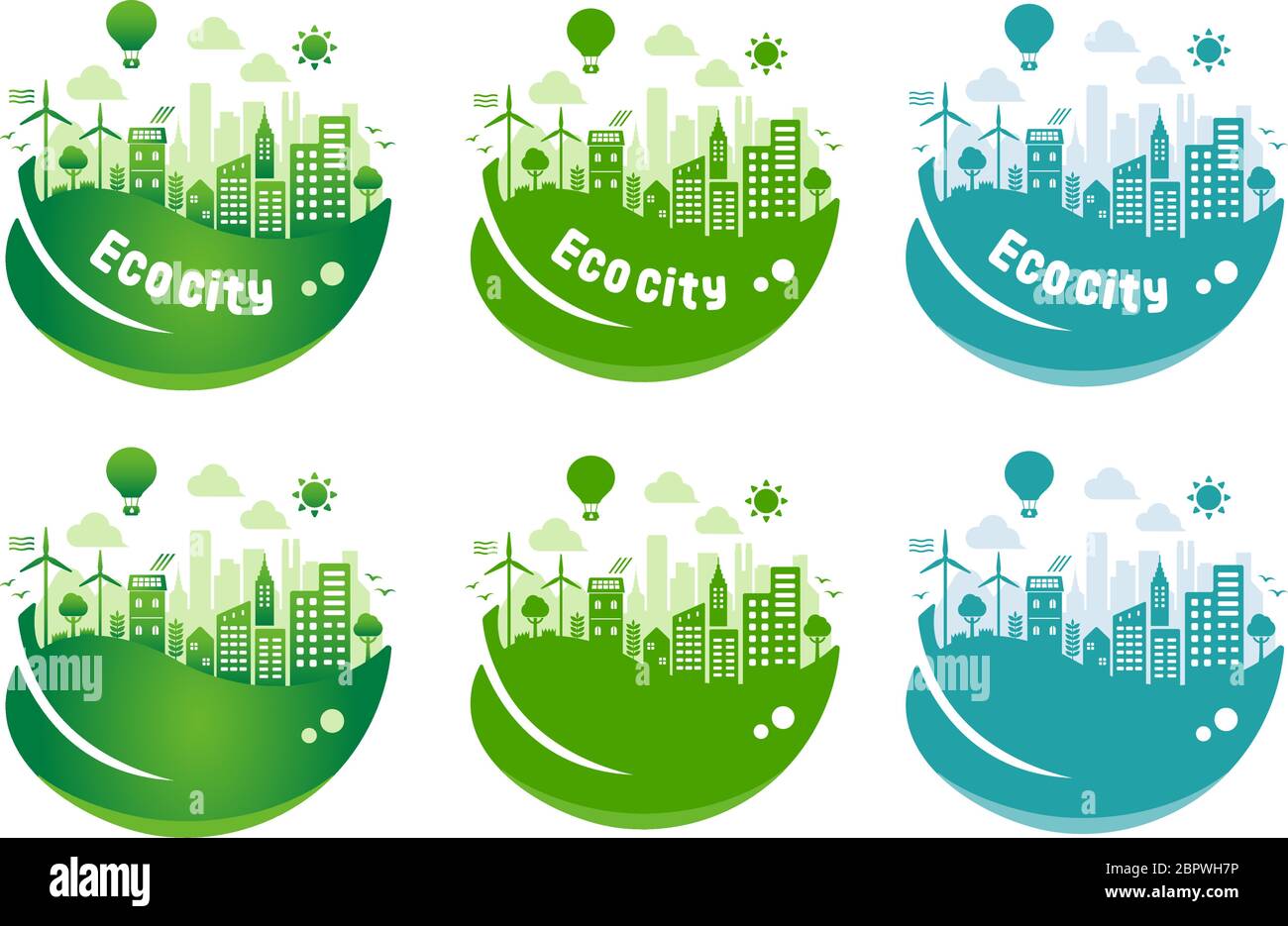 Green eco city vector illustration set ( ecology concept , nature ...
