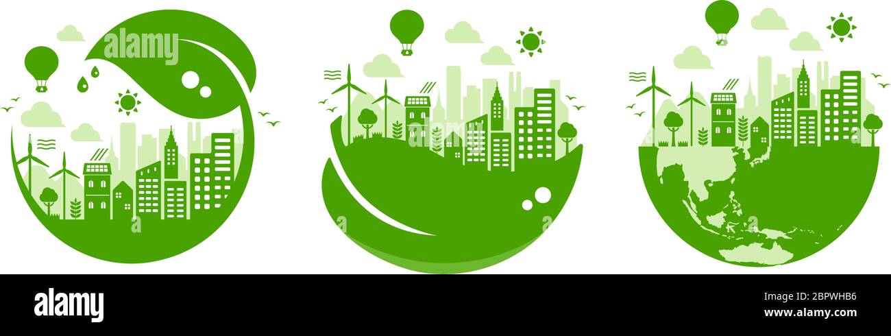 Green eco city vector illustration set ( ecology concept , nature ...