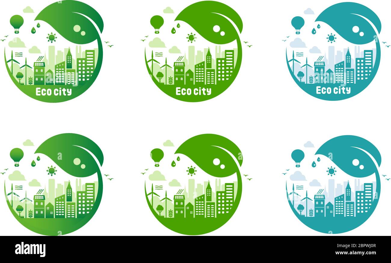 Green eco city vector illustration set ( ecology concept , nature ...