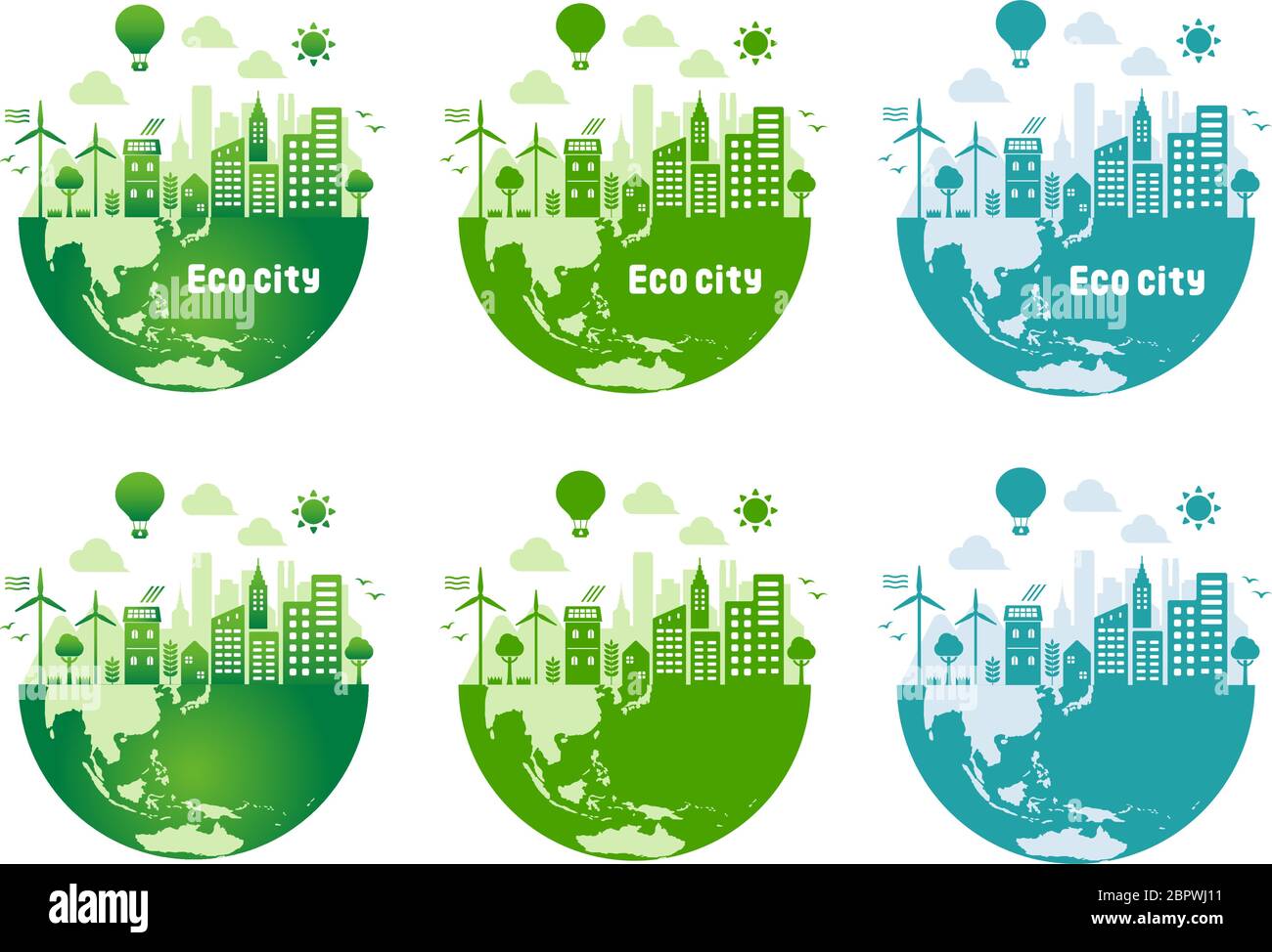 Green eco city vector illustration set ( ecology concept , nature ...