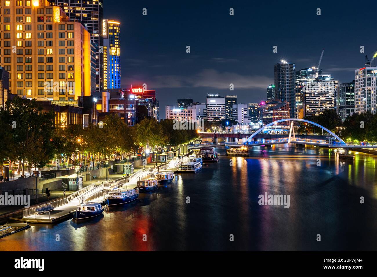 Reflections on Yarra River, in the city centre of Melbourne. Stock Photo