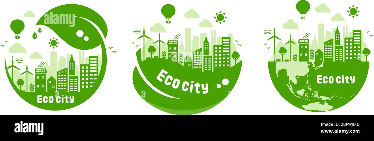 Green eco city vector illustration set ( ecology concept , nature ...