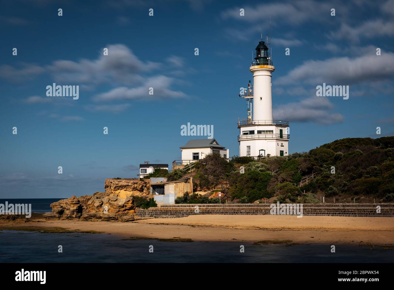 Point Lonsdale Lighthouse at the mouth of Port Phillip. Stock Photo