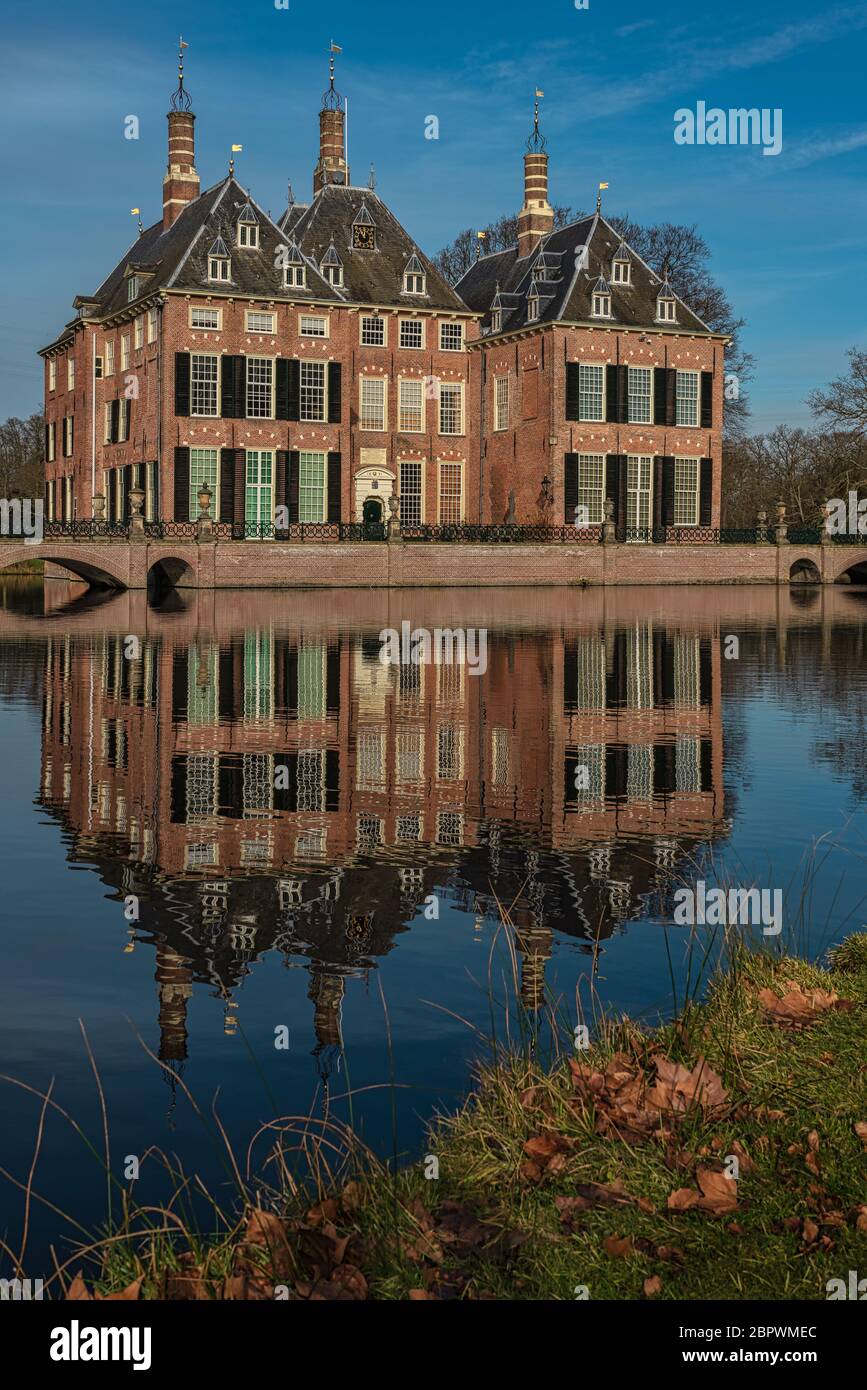 Duivenvoorde castle, Voorschoten, The Hague, Netherlands - February 20, 2019 : Duivenvoorde castle on a sunny afternoon in February (portrait version) Stock Photo