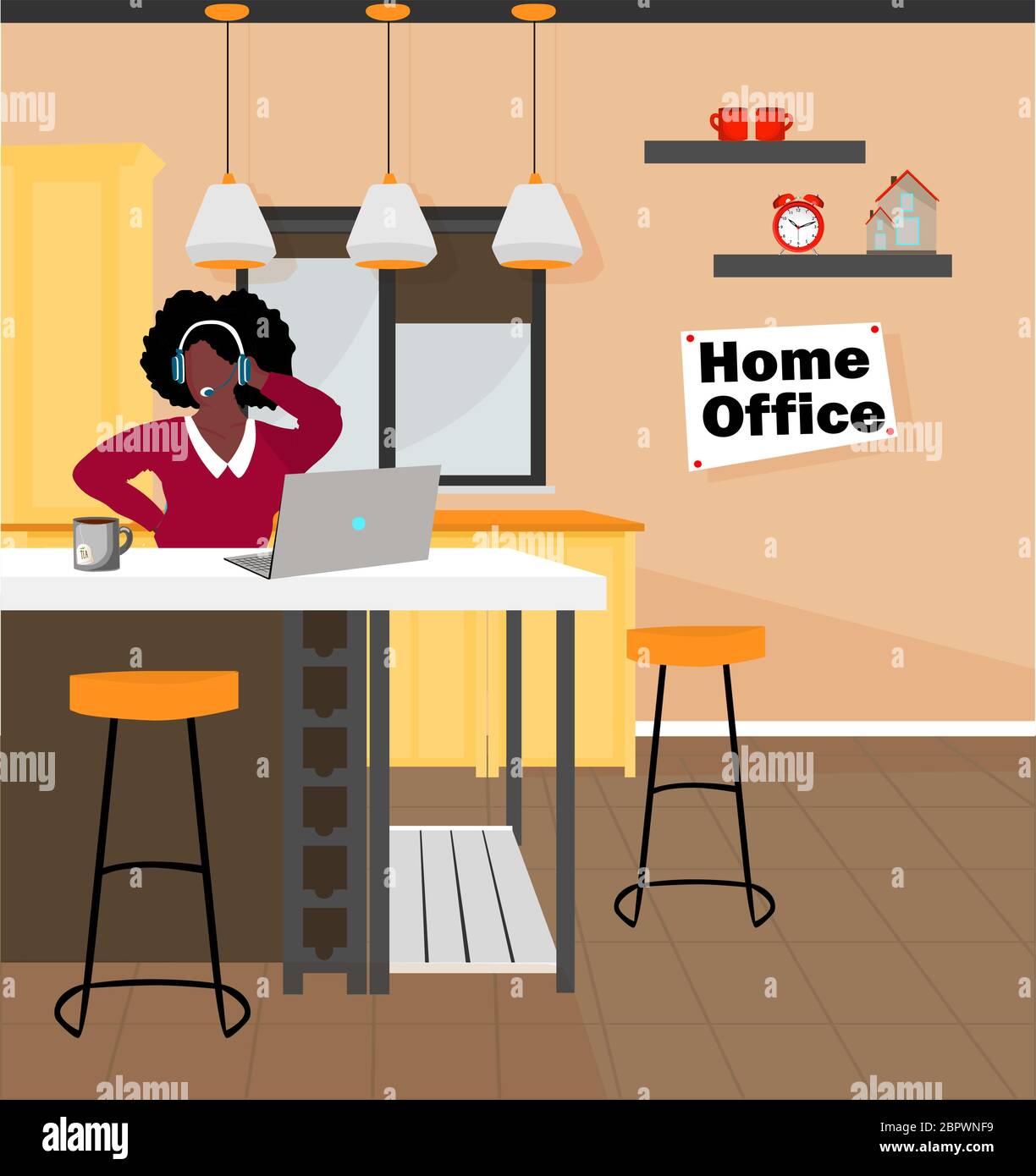 Remote Work Complexity Home Office Kitchen Interier Laptop On The Kitchen Table Woman Work At Home Stock Vector Image Art Alamy