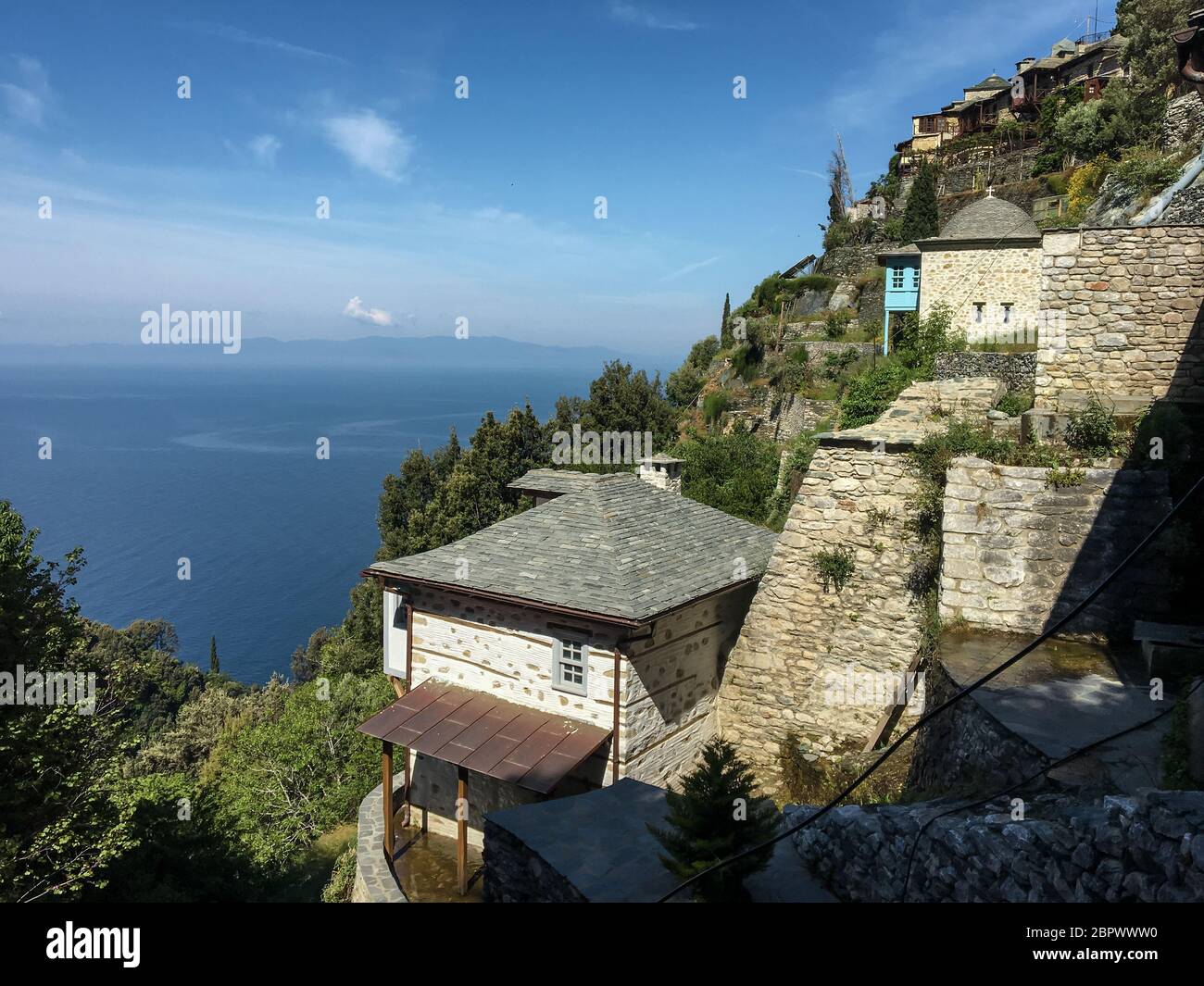 A small church in the Byzantine style on Mount Athos Stock Photo