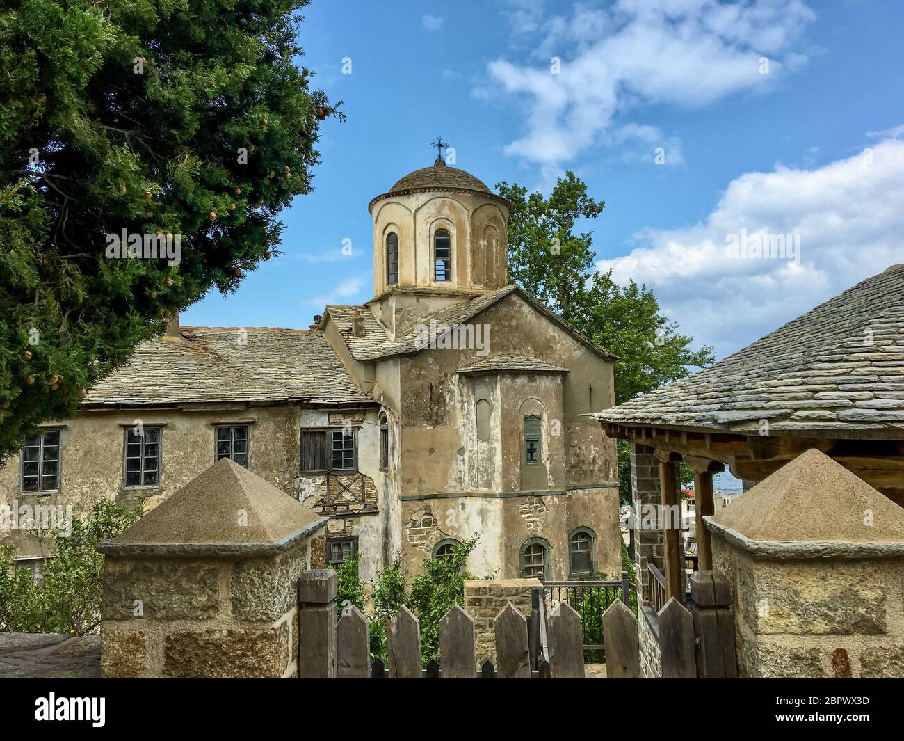 A small church in the Byzantine style on Mount Athos Stock Photo