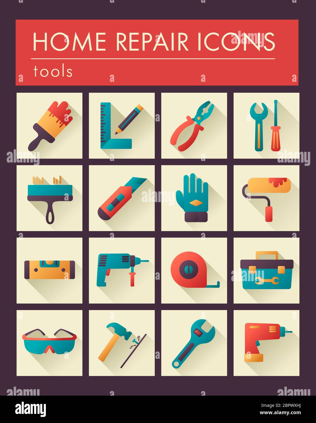 Building, construction and home repair tools icons. Vector design and ...