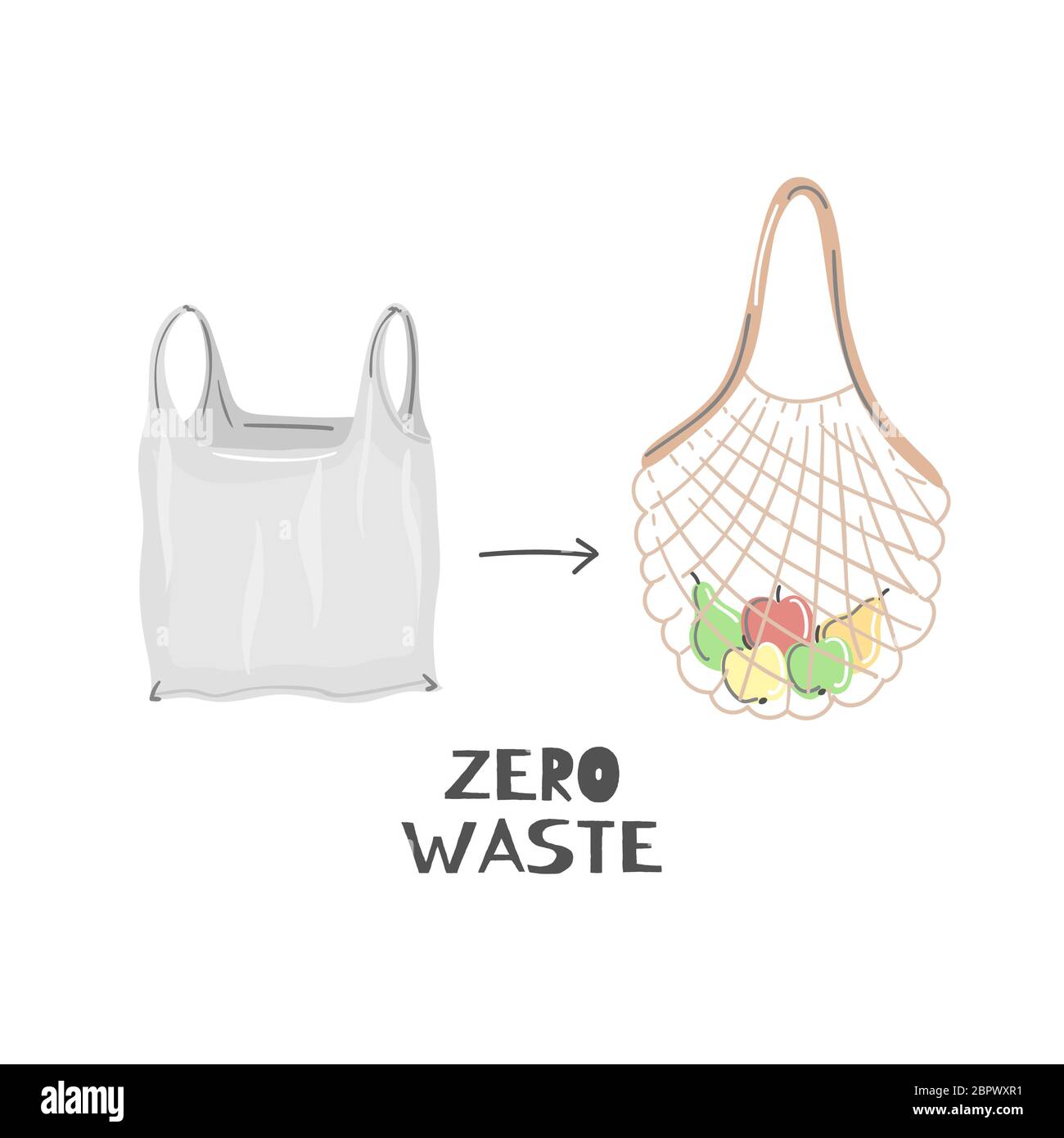 String bag instead of plastic. Zero waste lifestyle. Eco friendly. Save
