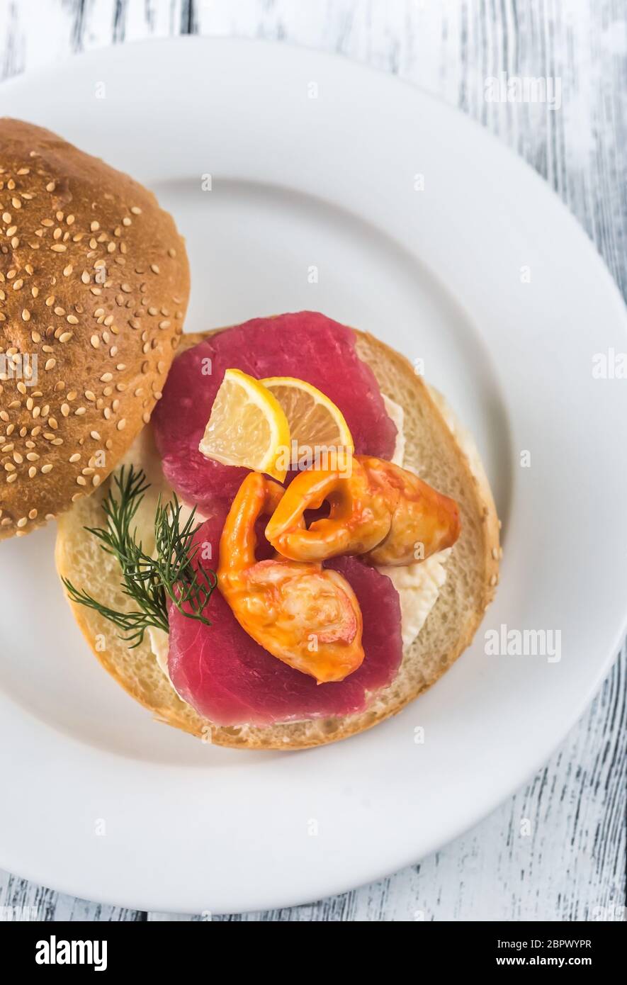 Sandwich with tuna, crab claw and mozzarella Stock Photo Alamy