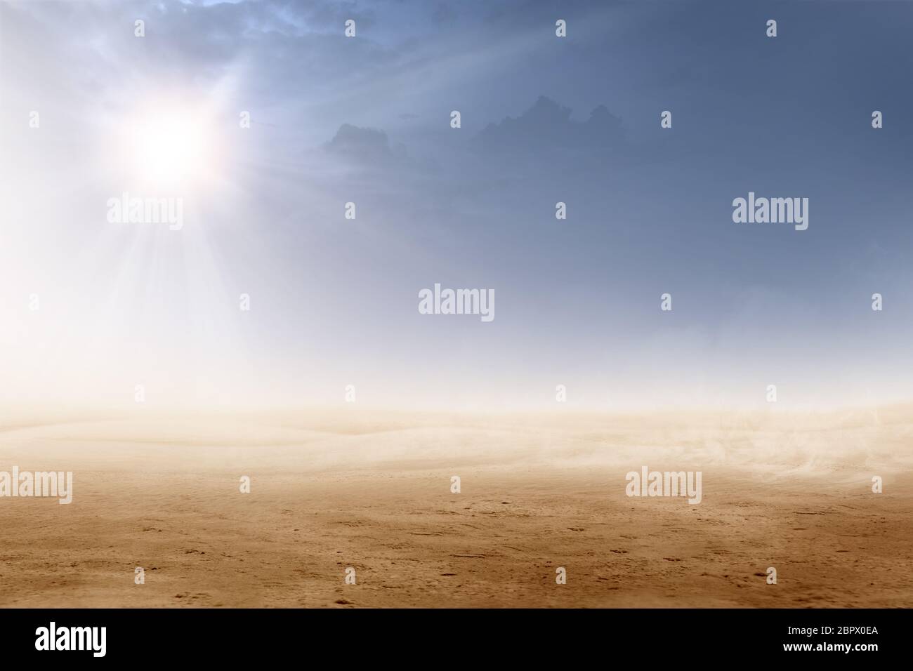 Views of desert with sunlight over dark sky background Stock Photo - Alamy