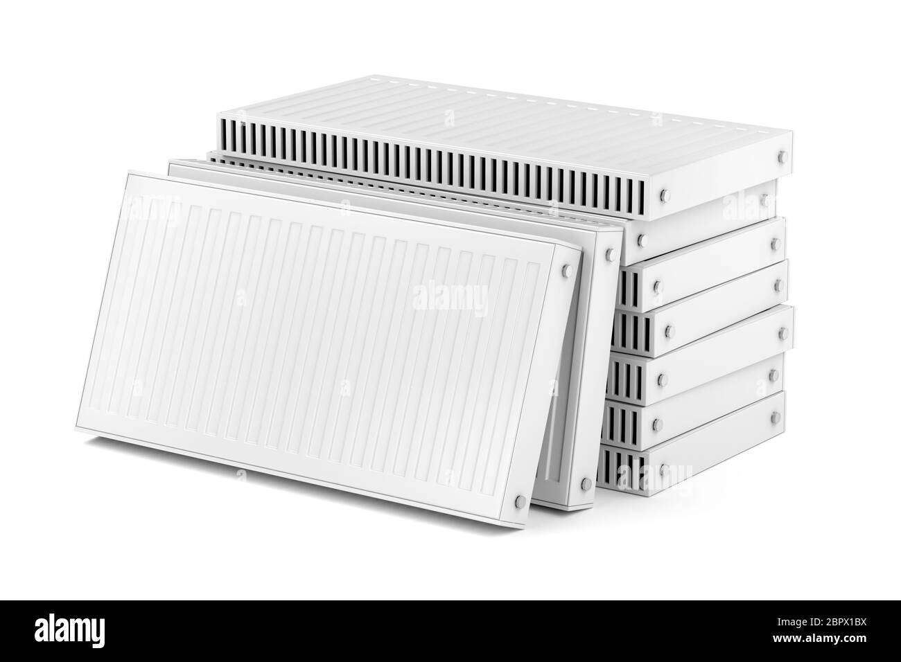 Group of heating radiators on white background Stock Photo