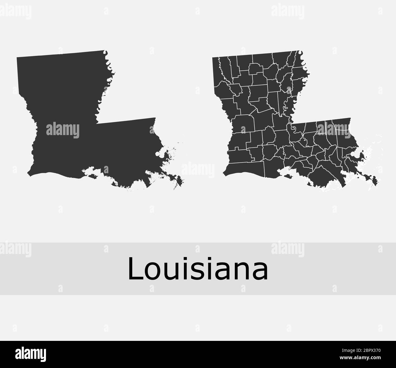 Louisiana maps vector outline counties, townships, regions, municipalities, departments, borders Stock Vector