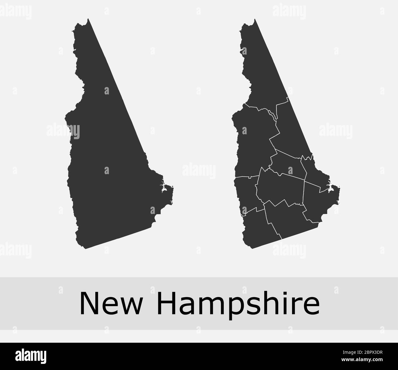 New Hampshire maps vector outline counties, townships, regions, municipalities, departments, borders Stock Vector