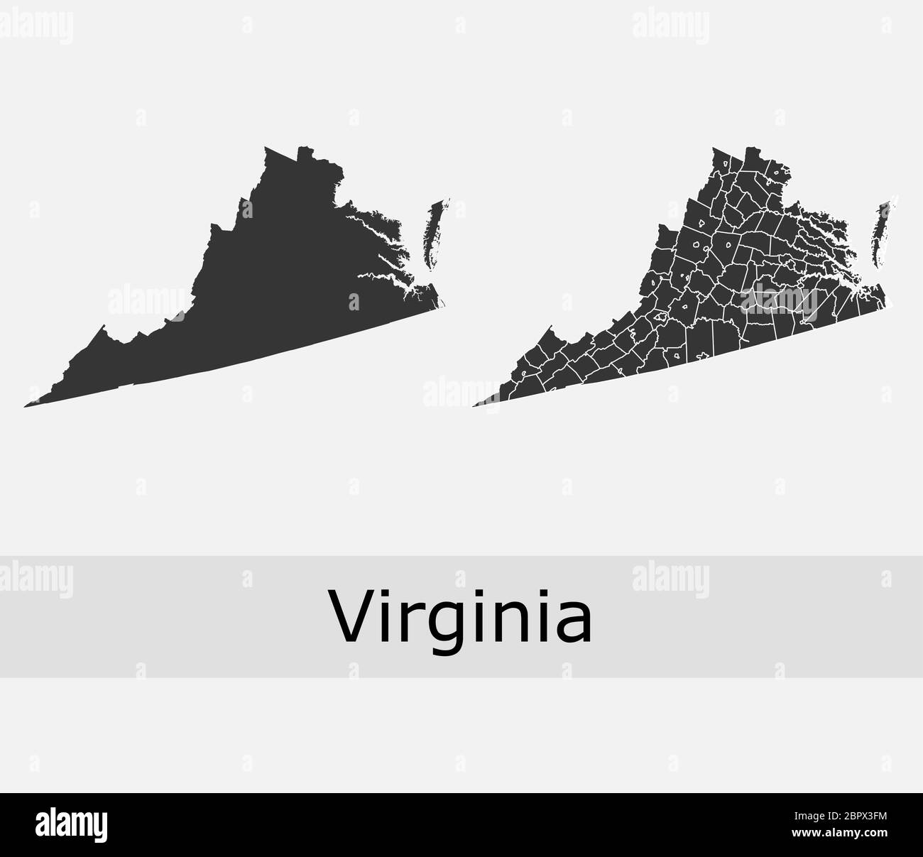 Virginia maps vector outline counties, townships, regions, municipalities, departments, borders Stock Vector