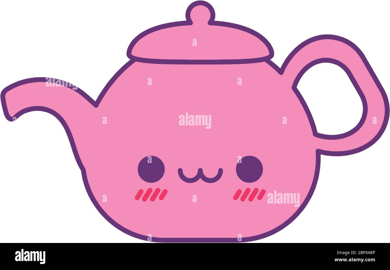 tea kettle cartoon line and fill style icon design, Kawaii food cute