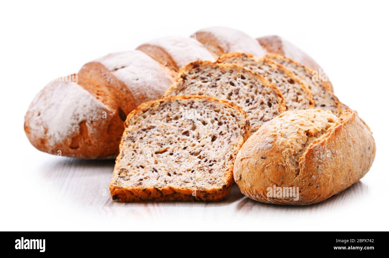 Composition with assorted bakery products isolated on white Stock Photo