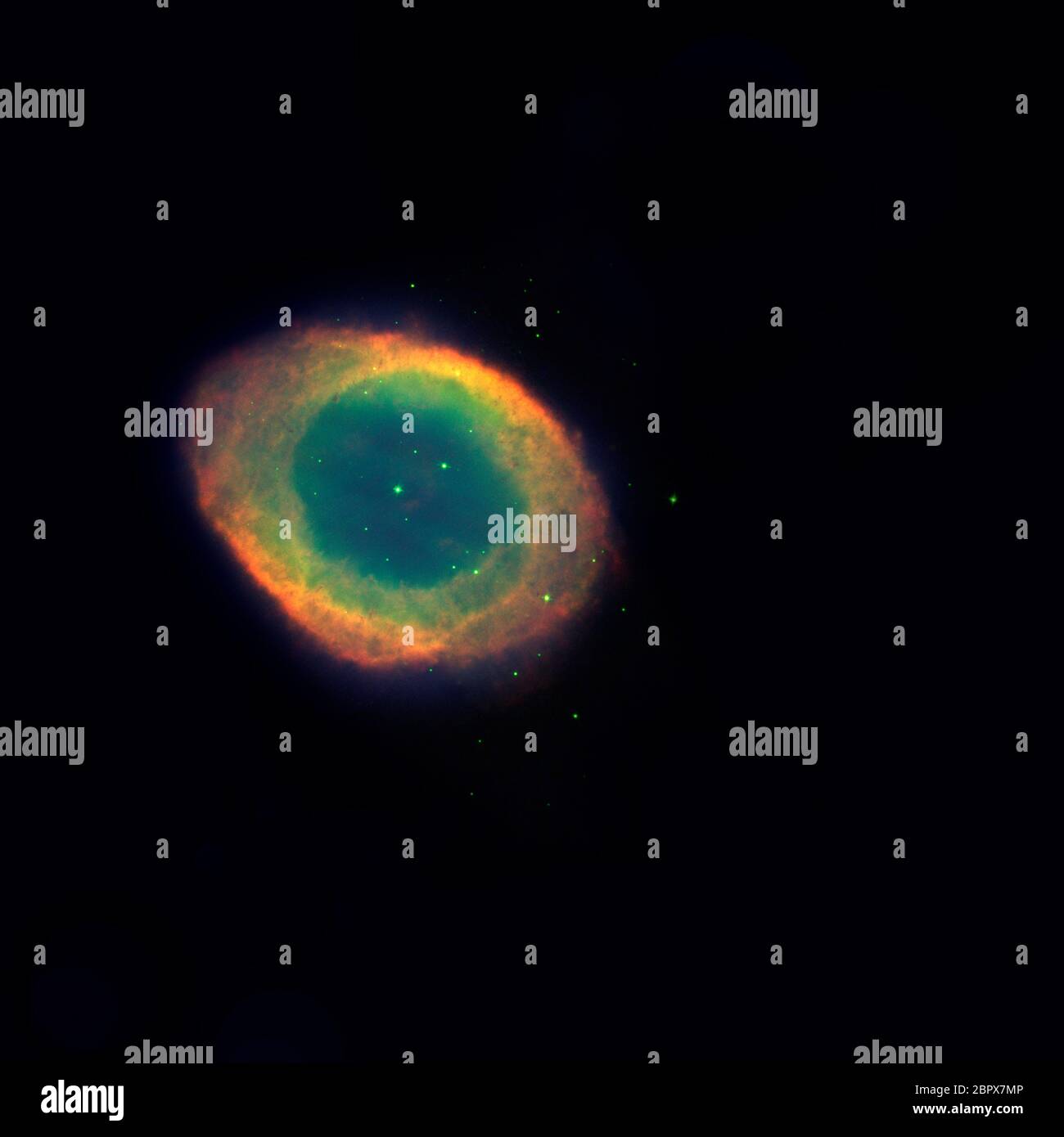 M57 Ring Nebula in Lyra. Credit: Original image by ESA/Hubble, processing & colouring of monochrome FITS files by Malcolm Park Stock Photo