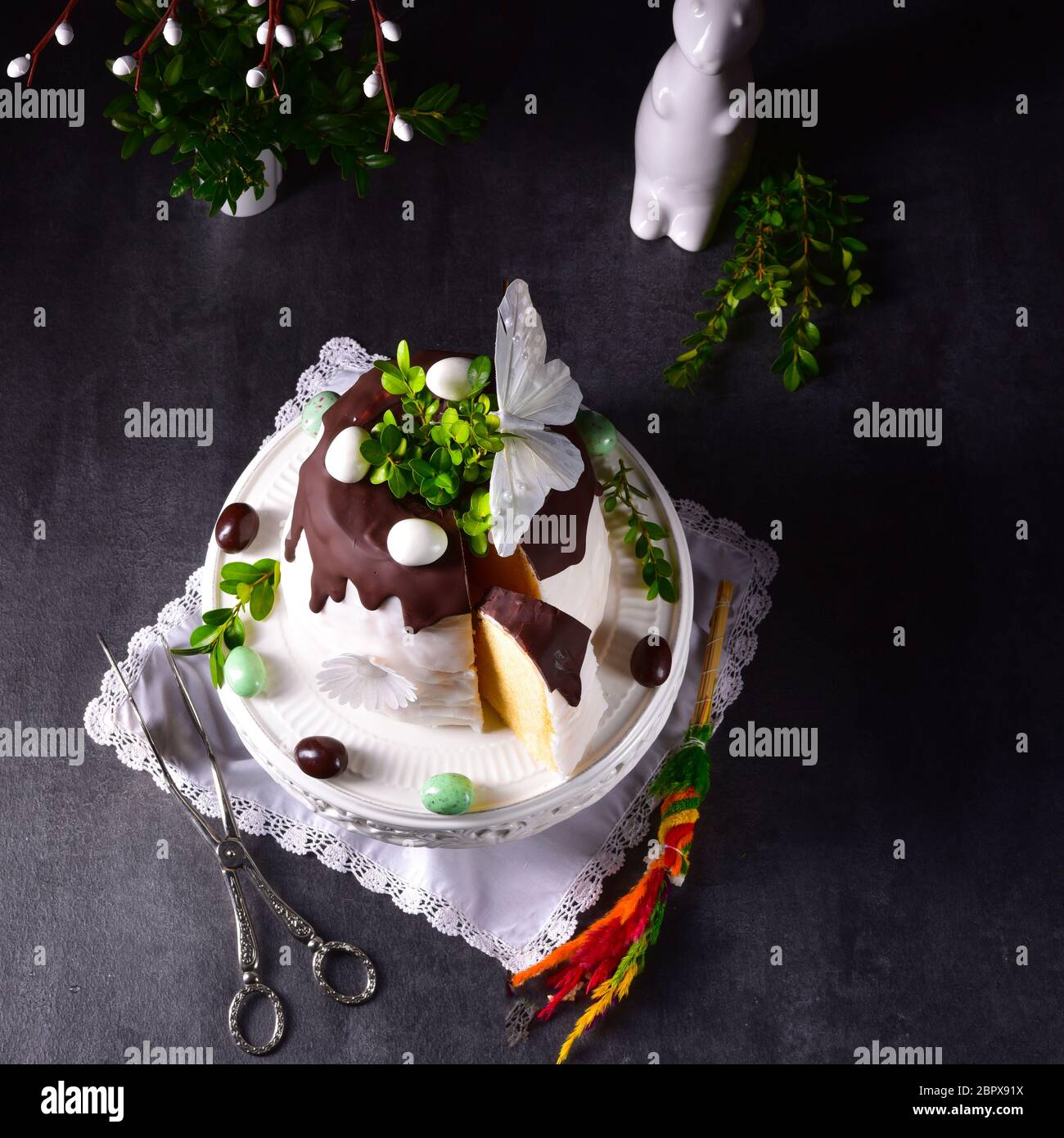 Easter cake with sugar and chocolate glaze Stock Photo