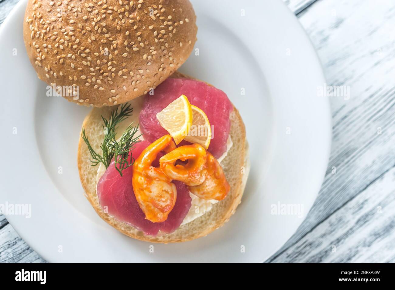 Sandwich with tuna, crab claw and mozzarella Stock Photo Alamy