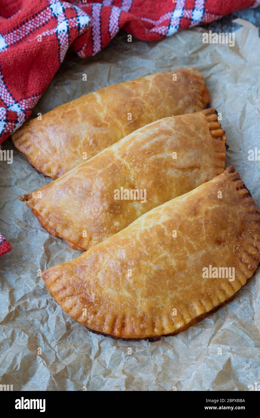 Spanish homemade dumpling stuffed with tomato,tuna,egg and onion Stock