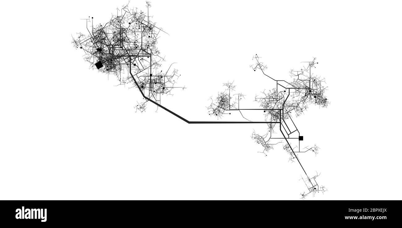 City Map of a Fictional Town Roads and Streets Stock Photo