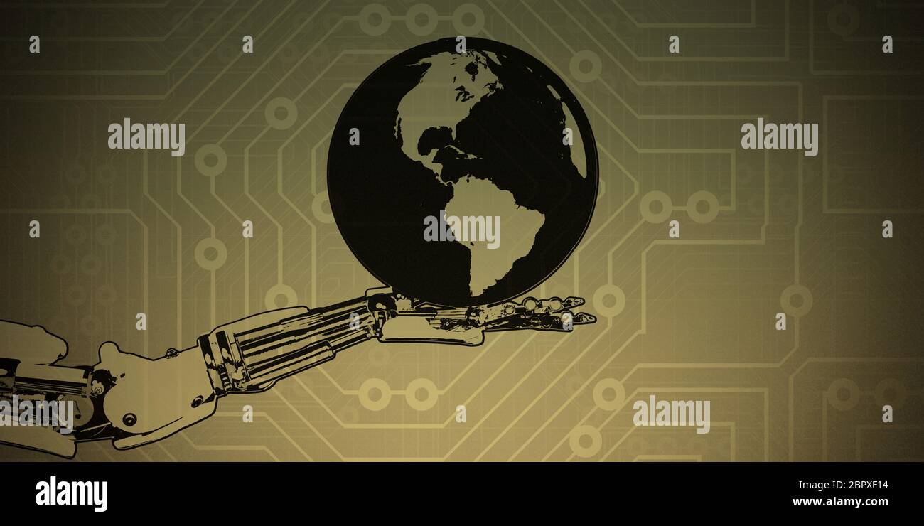 Robot Hand Holding Globe as a Technology Concept Stock Photo - Alamy