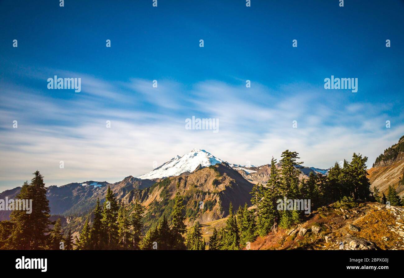 scene of mt baker from Artist point hiking area,scenic view in Mt. Baker Snoqualmie National Forest Park,Washington,USA.. Stock Photo