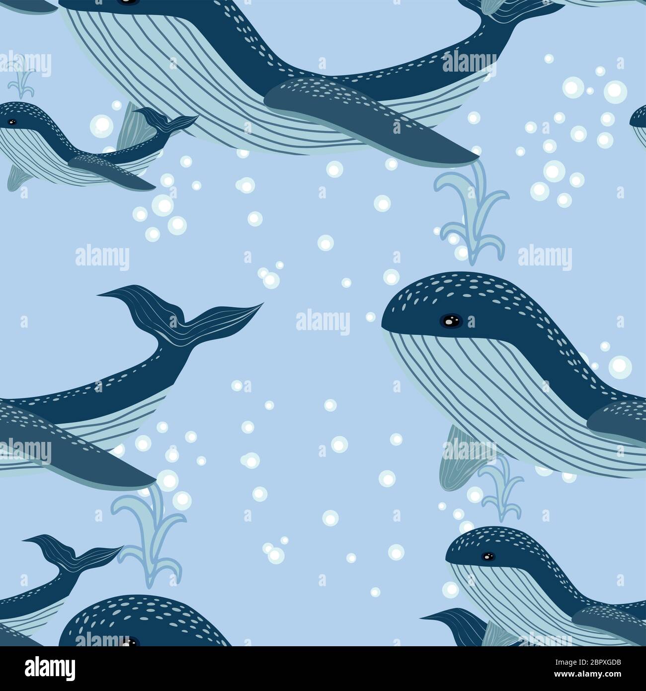 Seamless pattern with cute whales in cartoon style Stock Vector Image ...